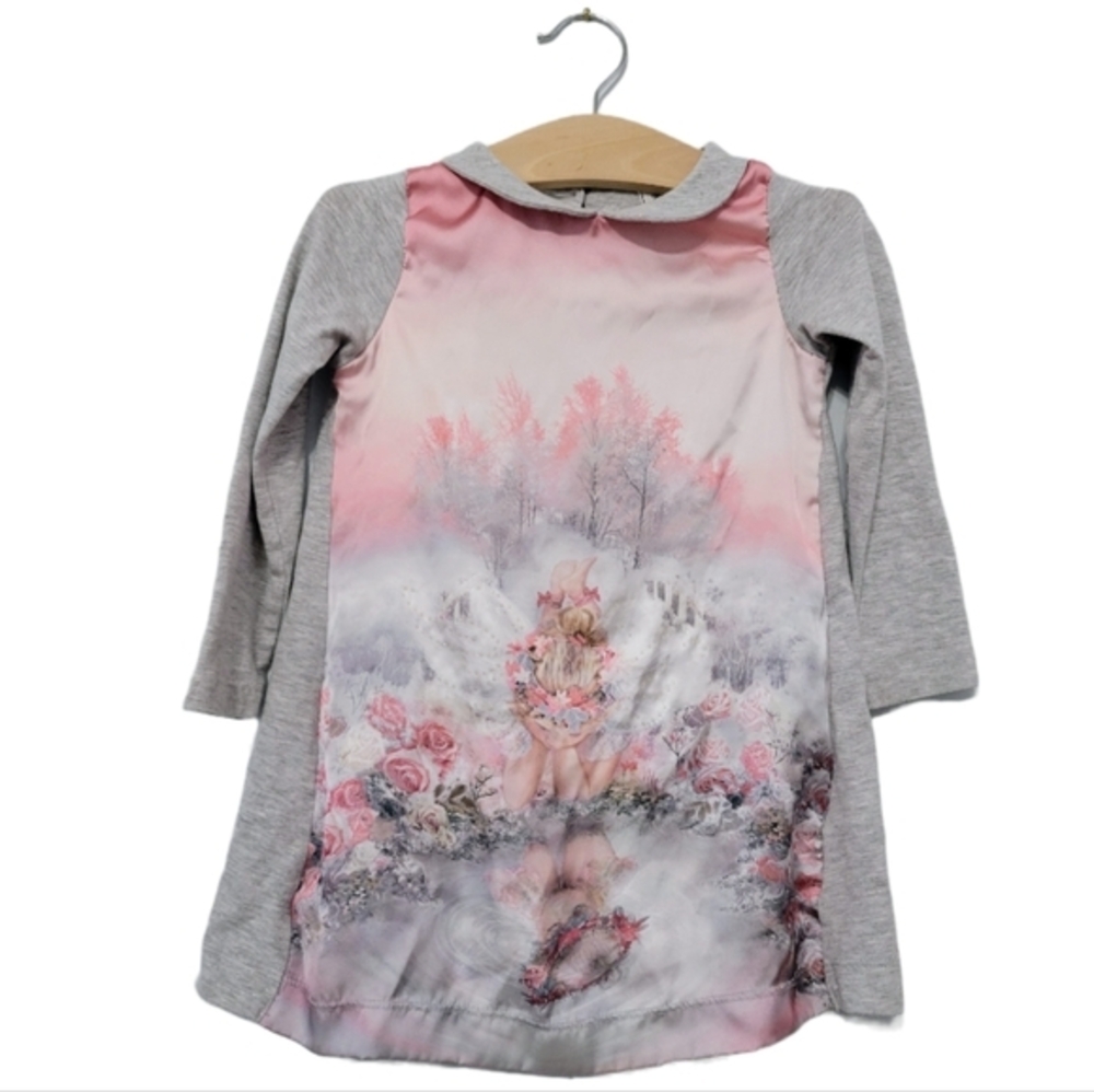 Mayoral Girls Whimsical Fairy Reflection Dress Size 4T, Floral Sparkles Collared